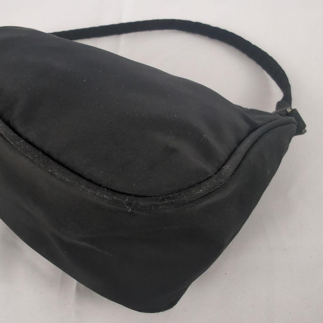 Prada Shoulder Pouch Bag Black Nylon Silver Zip Women Auth 25cm 11cm Used Italy