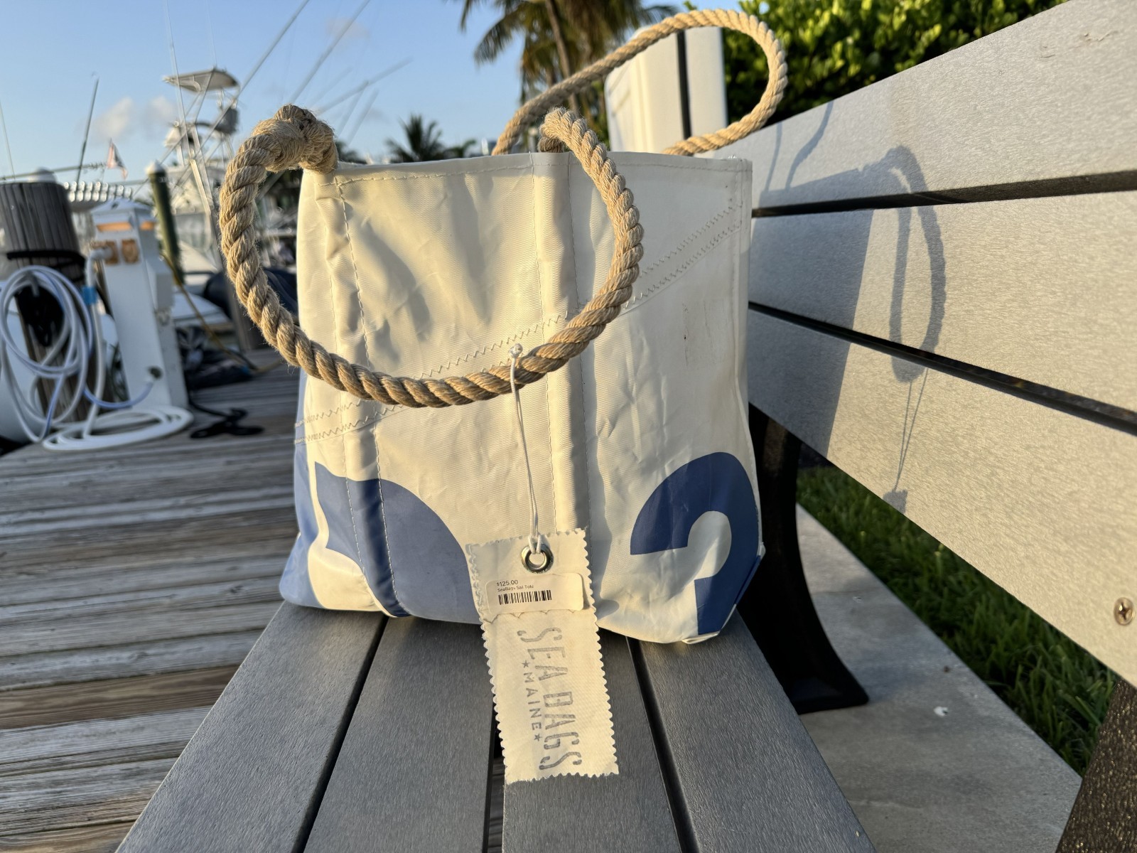 Sea Bags Maine Hunter Sailboat Logo Recycled Sailcloth Tote Bag Rope Handles