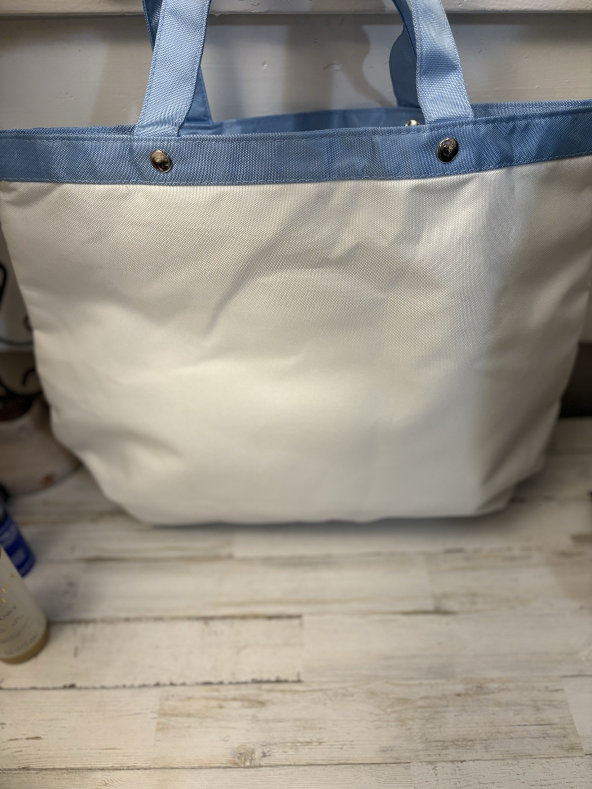 Dolce & Gabbana White/Light Blue Tote Bag Embroidered Logo Snap Double Handles