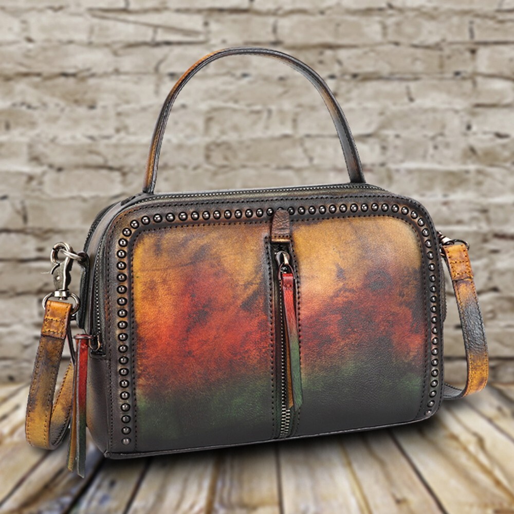 Genuine Leather Shoulder Bag for Women Vintage Small Satchel Purses and Handbags