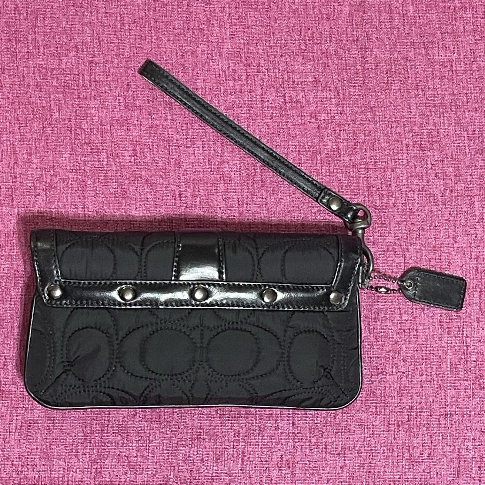 NEW Coach Black Button Wristlet Wallet Clutch Signature Logo