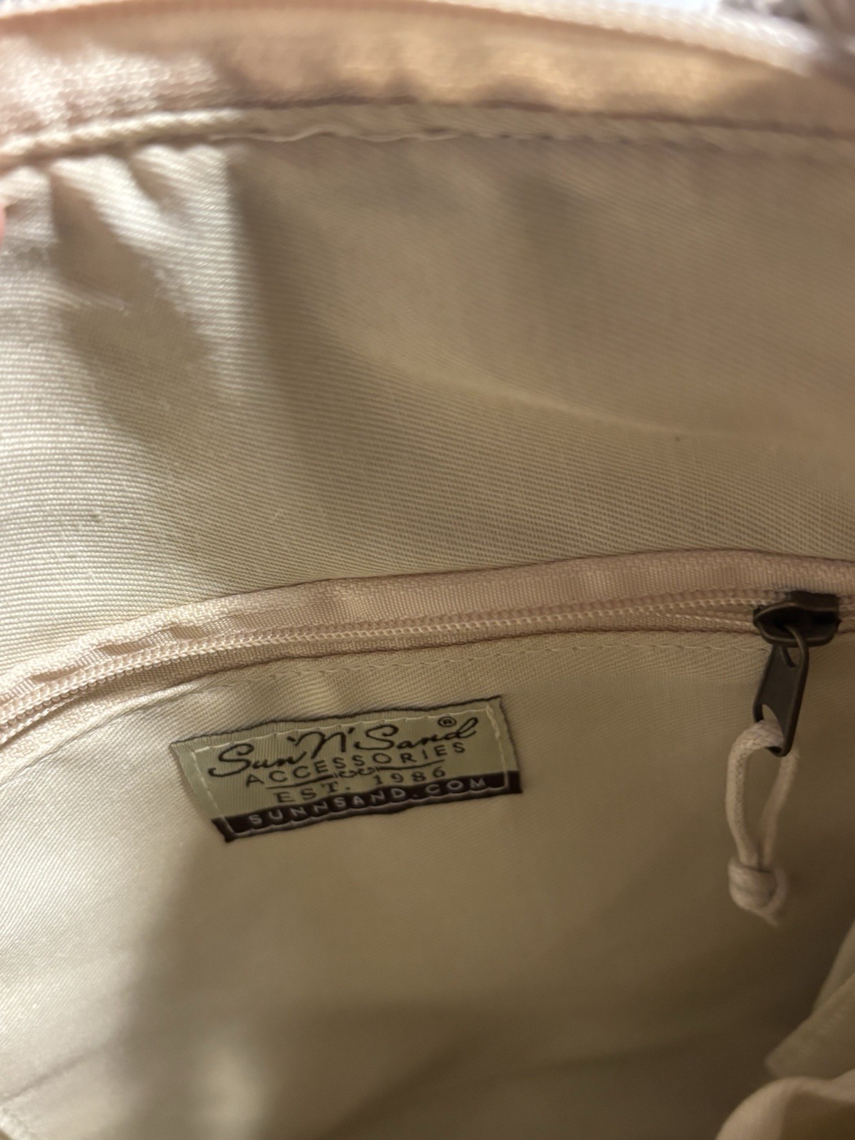 SUN ‘N’ SAND Beige White Black STRIPED Beaded POLY CANVAS CROSSBODY PURSE