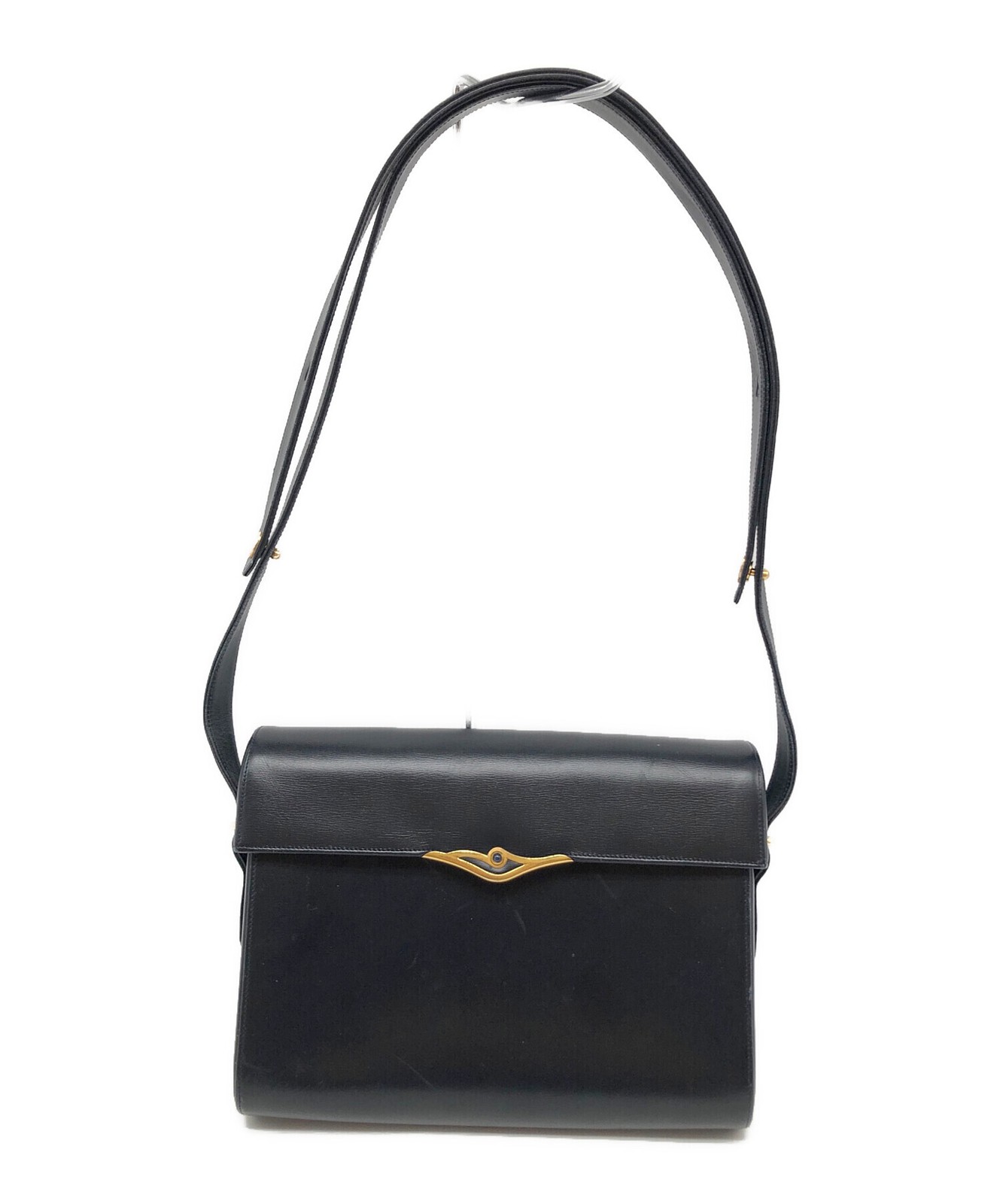 CARTIER Shoulder Bag Sapphire Line Black Leather Authentic From Japan