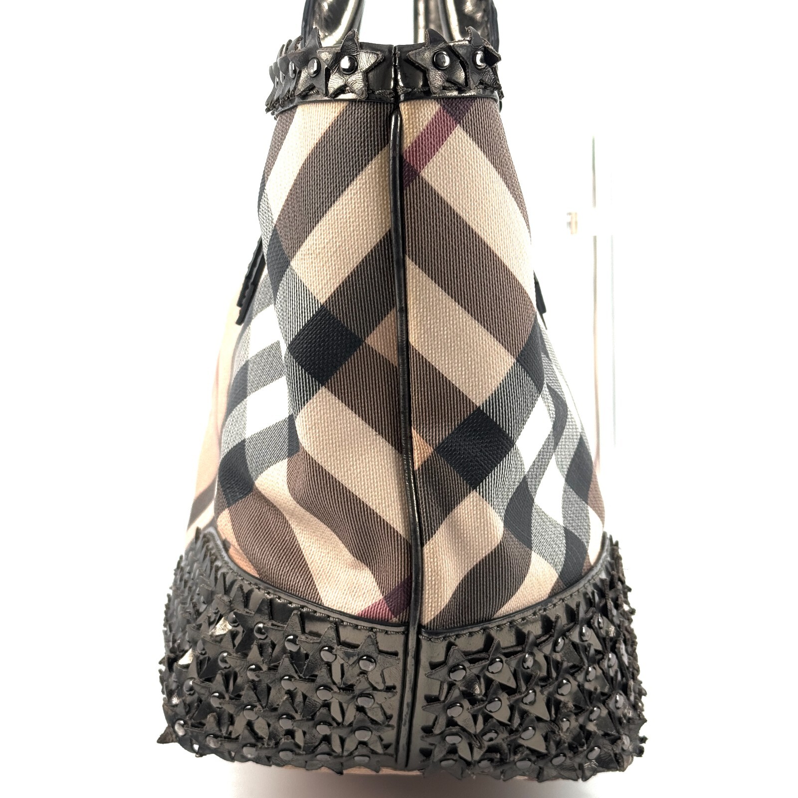 Rare Burberry Handbag Nova Check Metallic Leather PVC Coated Canvas