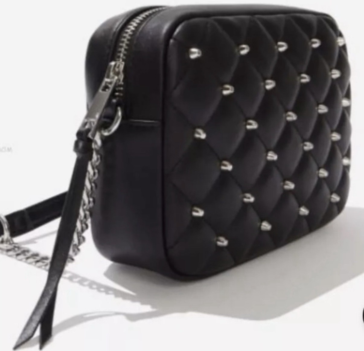 Rebecca Minkoff Black Studded Quilted Crossbody Bag Silver Hardware Zip Top
