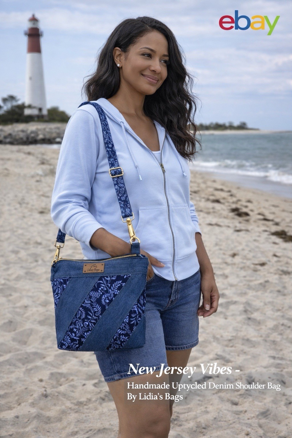 Handmade Denim Quilted Handbag Navy Blue On Blue Fkowers 246-10
