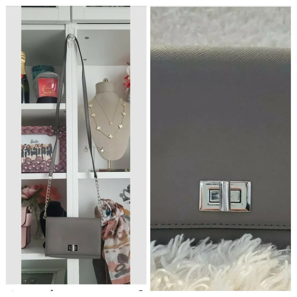 Prince and Fox Gray Leather-like Crossbody Purse w/Silver Chain accent