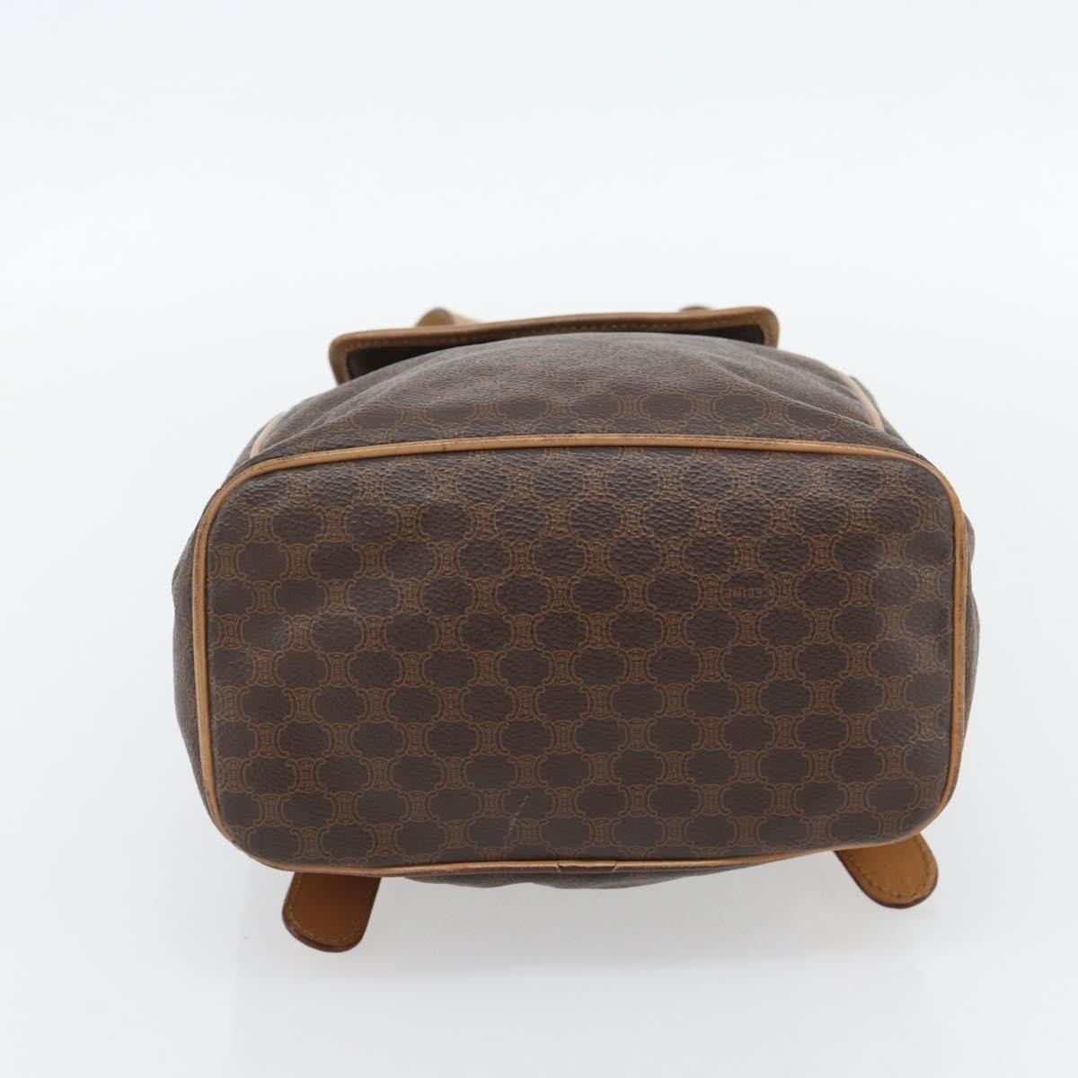 CELINE Macadam Canvas Backpack PVC Leather Brown Gold Auth bs35270