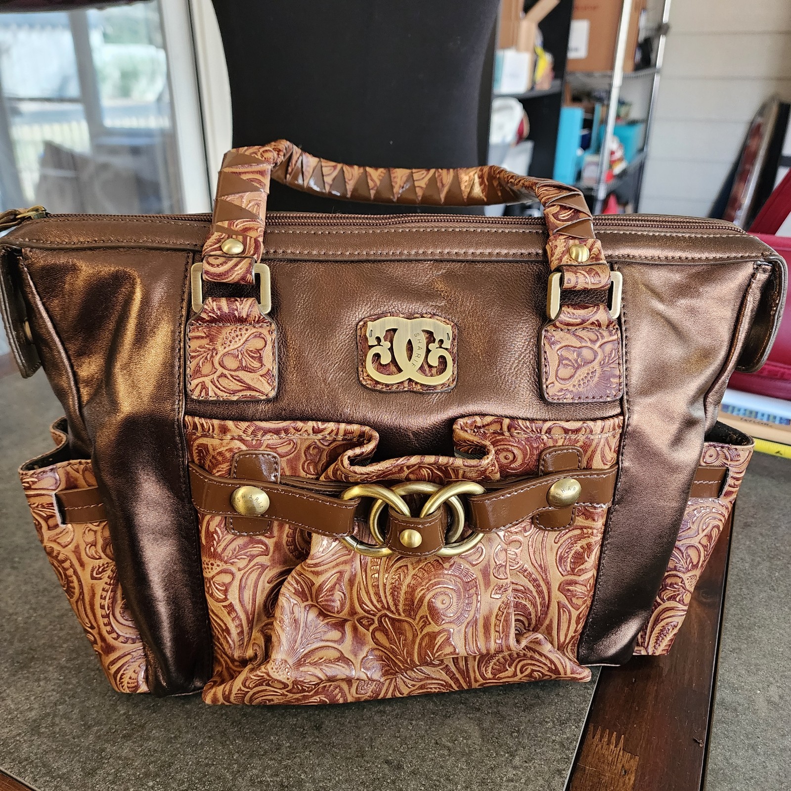NWOT Sharif-original by Sharif 1827 Brown Leather/Patent Handbag -MSRP $247