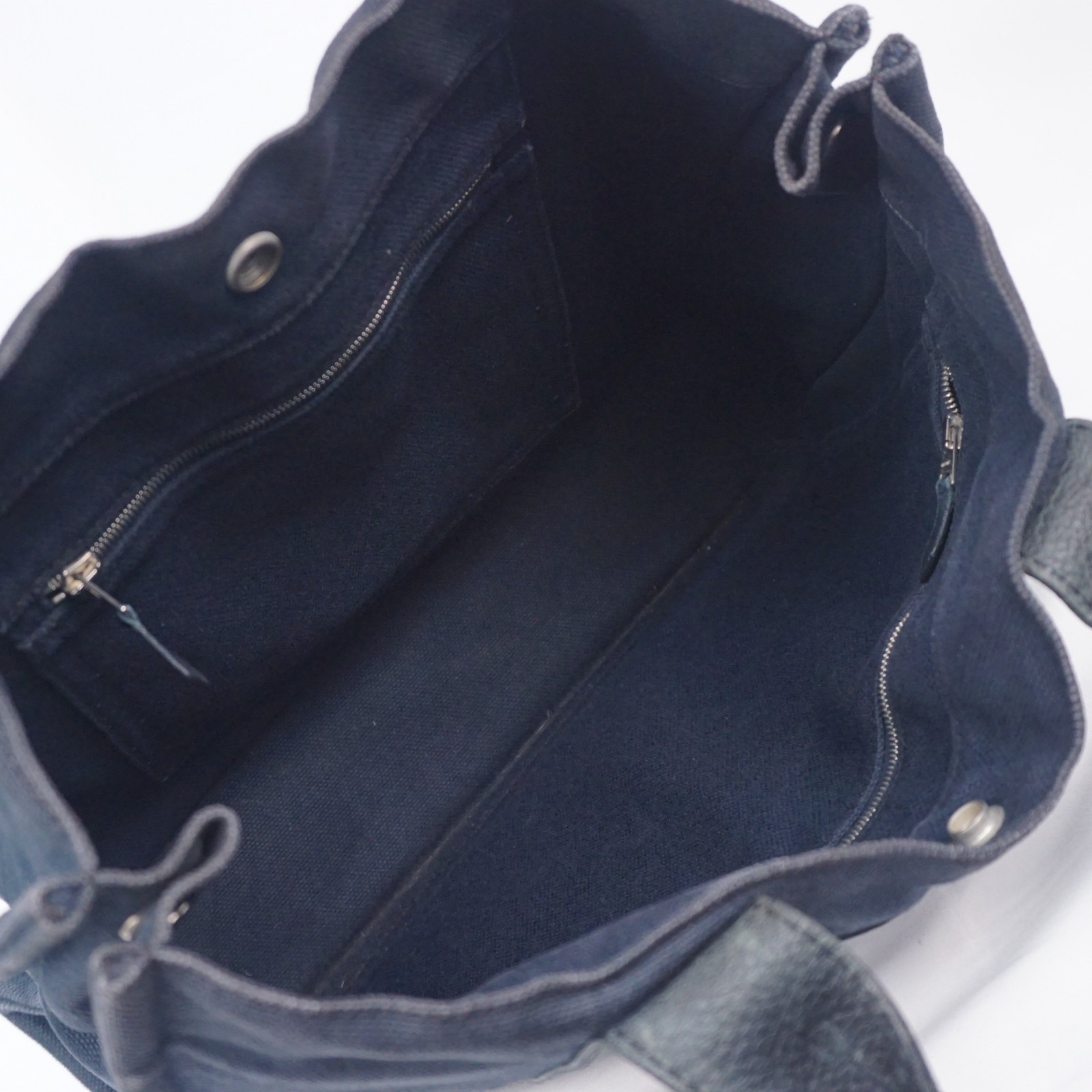 HERMES Sac Harnais MM Tote Handbag Canvas Leather Dark Navy B26H553
