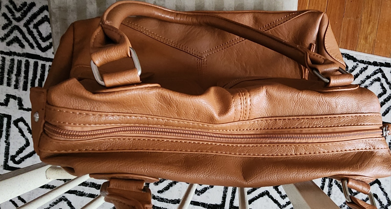 Brown Medium Satchel Top Handle Zip Bag Detachable Strap Pockets Silver