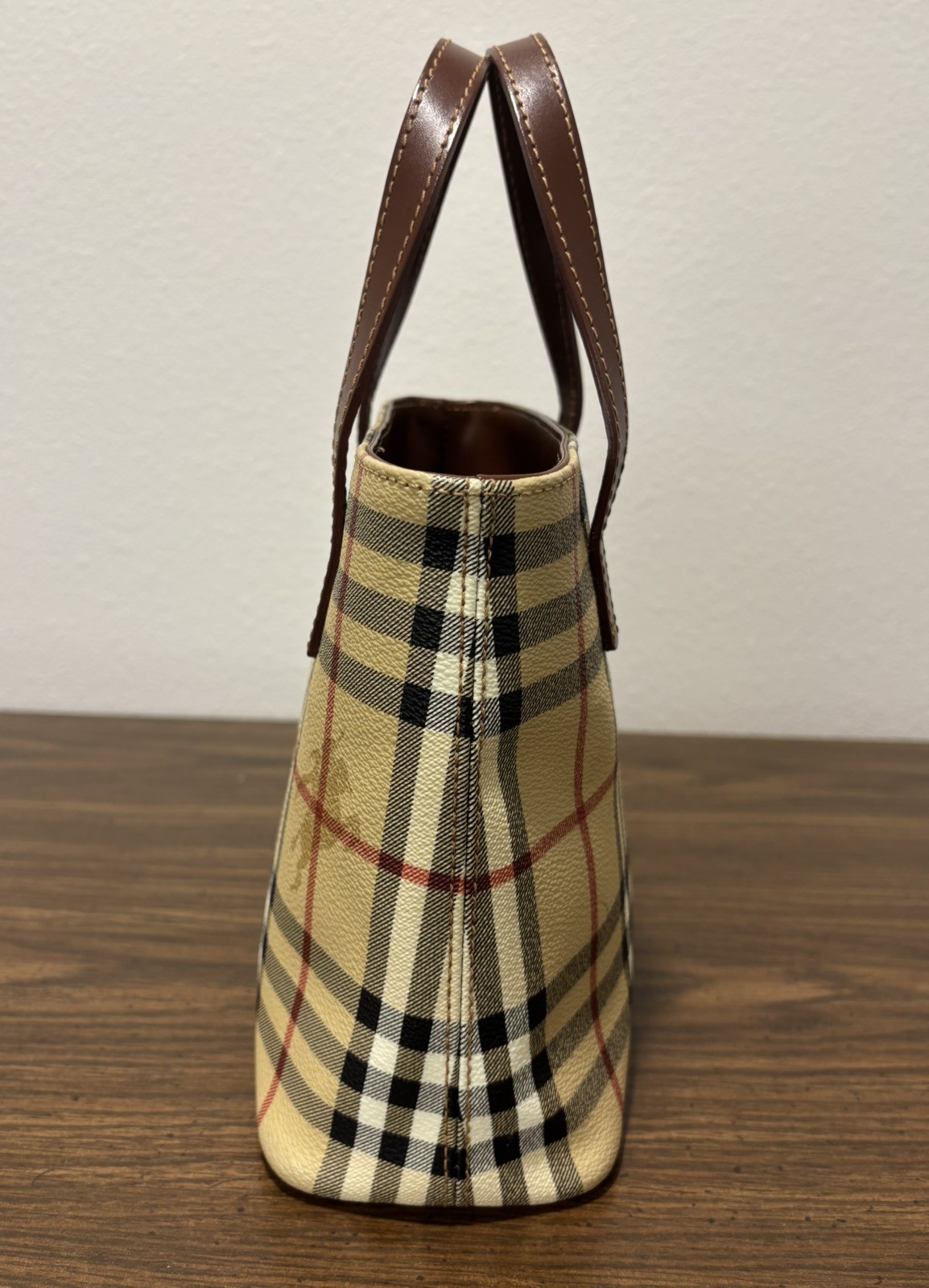 BURBERRY London Nova Check Small PVC Leather Tote Bag Brown Plaid Vintage