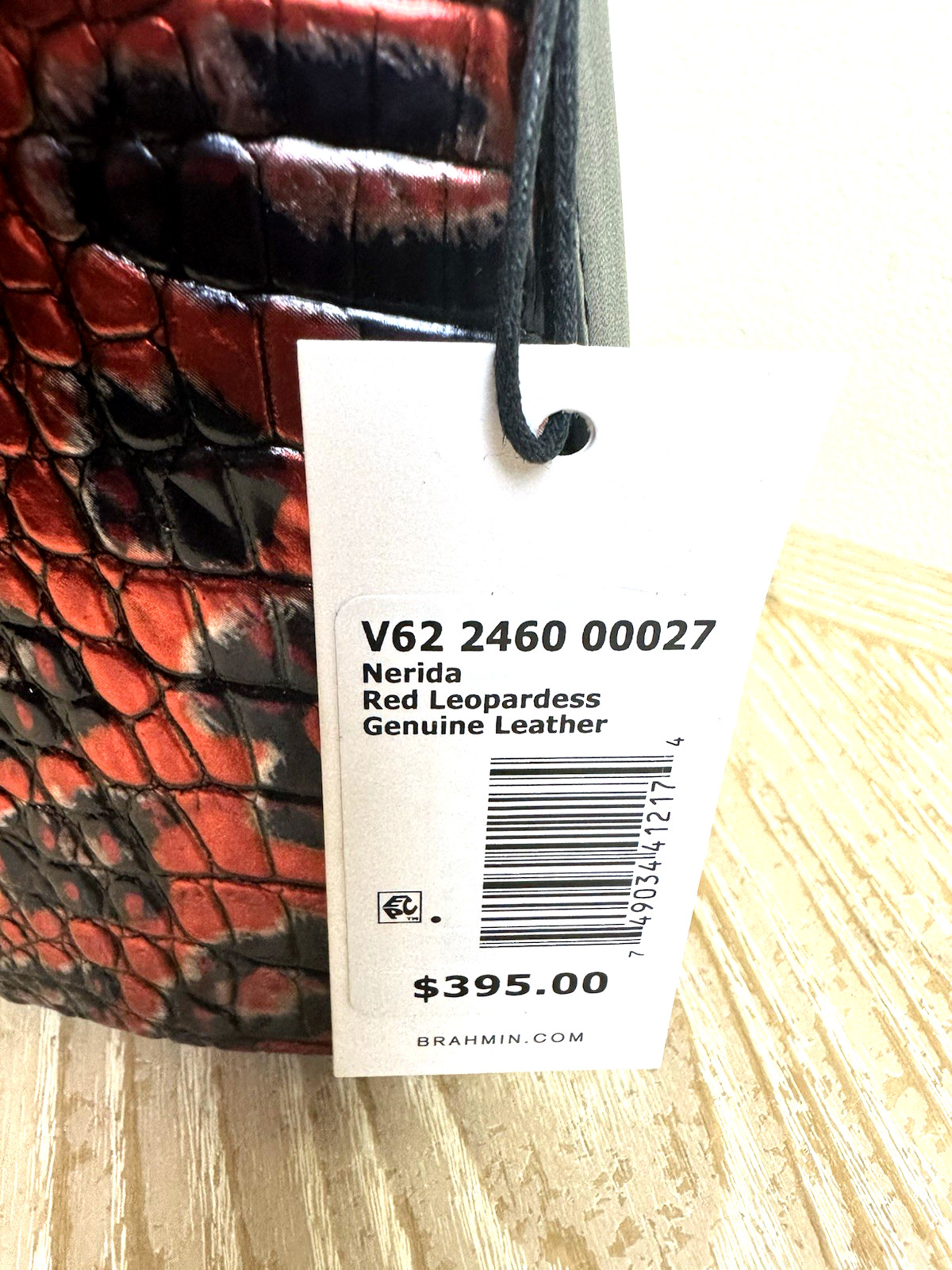 BRAHMIN NERIDA RED LEOPARDESS EXOTIC ANIMAL PRINT BLACK LEATHER HANDBAG w TASSEL