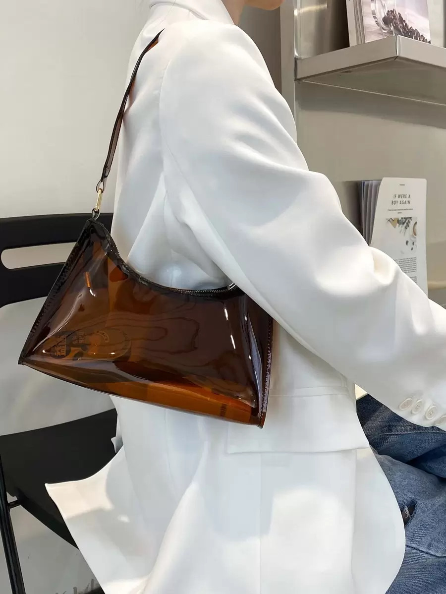 Geometric PVC Baguette Bag Women Top Handle Shoulder Purse Casual Work Travel