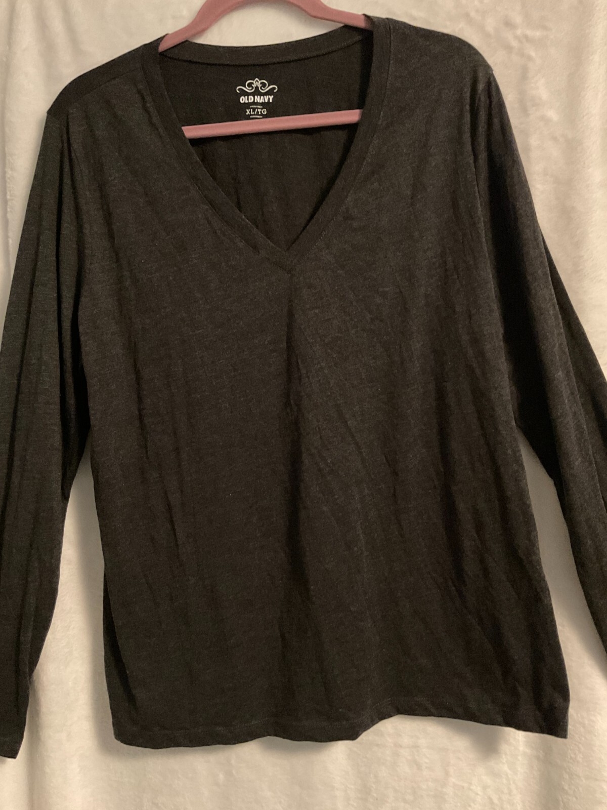 Old Navy Charcoal Gray Polyester Cotton XL Long Sleeve V Neck Shirt Top
