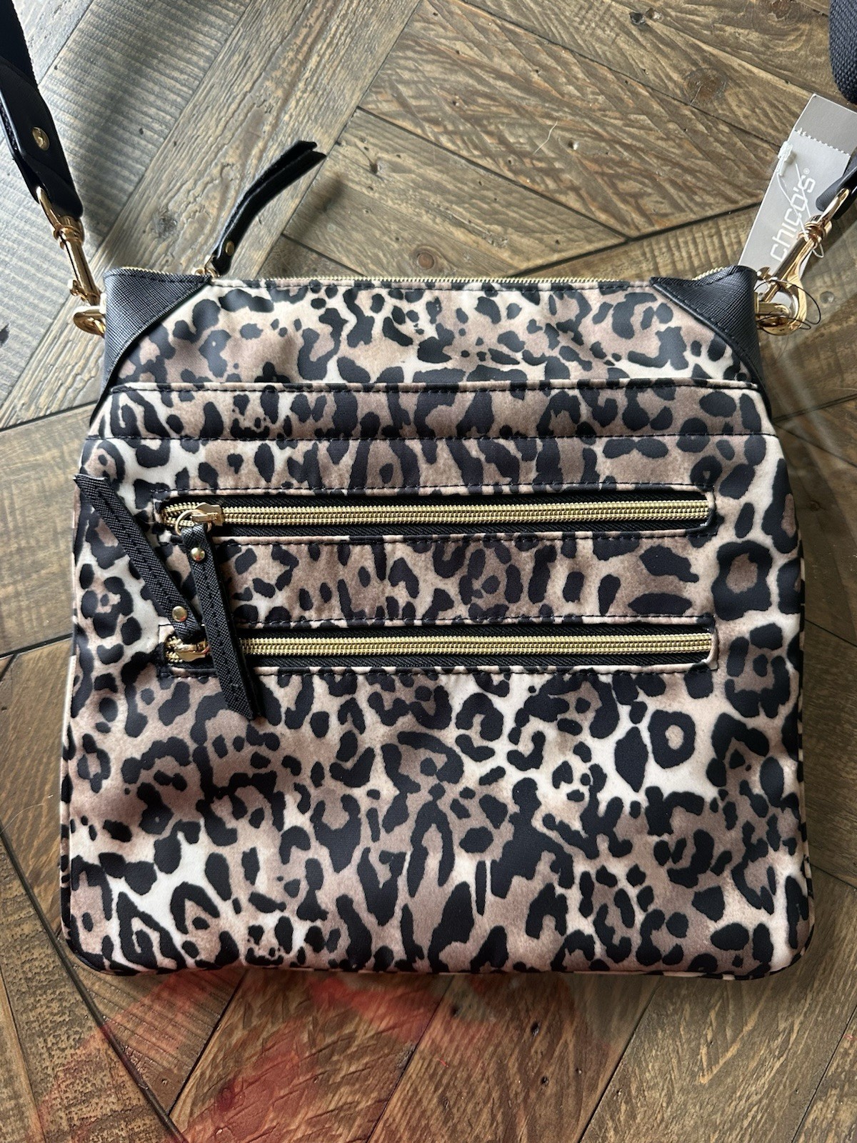 NWT Chico’s Leopard Animal Print Multi-Pocket Nylon Crossbody Bag Purse