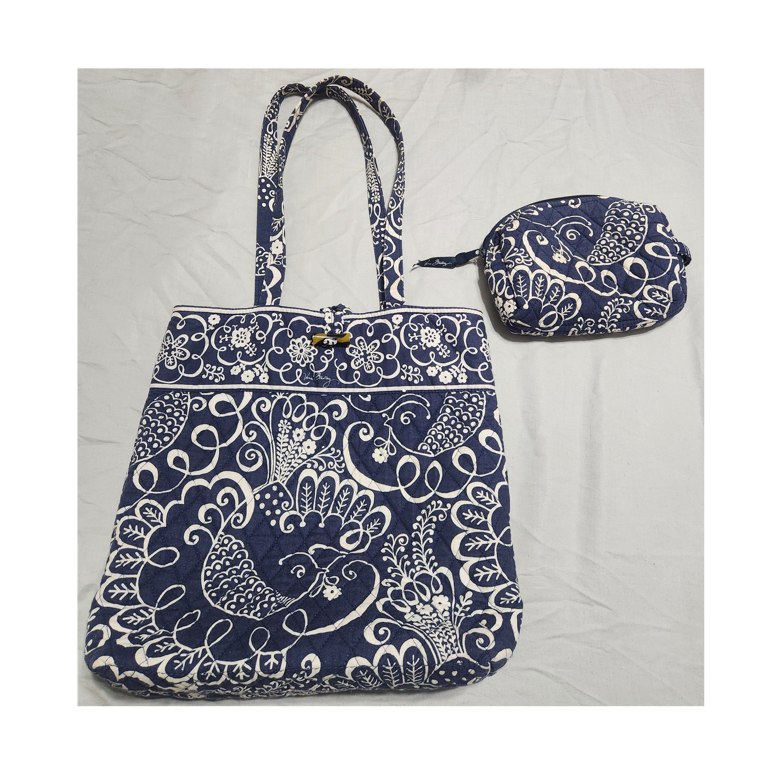 Vintage Vera Bradley Twirly Birds Navy Crossbody Messenger Flap Wallet Bag Y2K