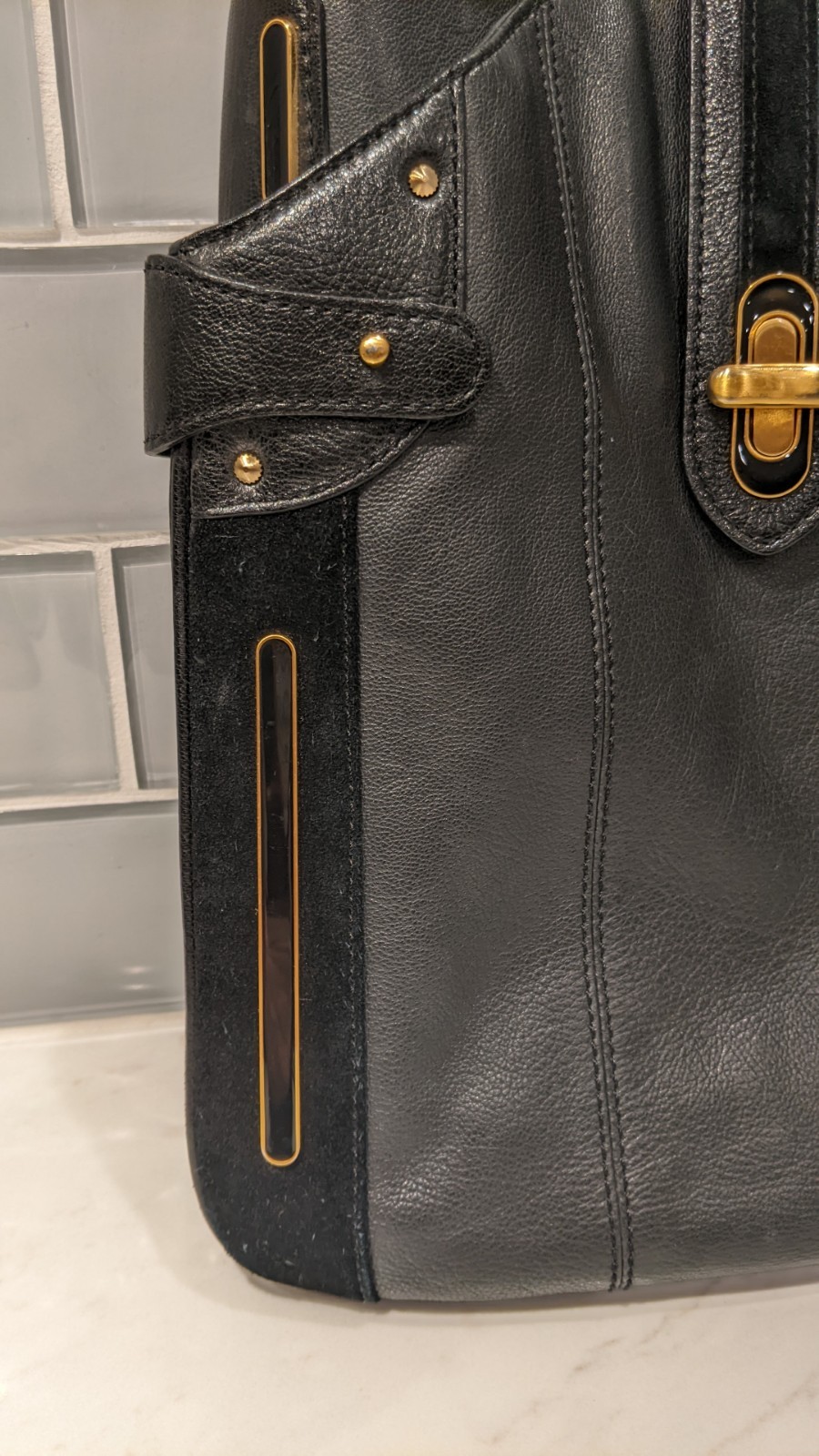 Jill Stuart Black Pebbled Leather & Suede Shoulder Handbag/Purse GORGEOUS!