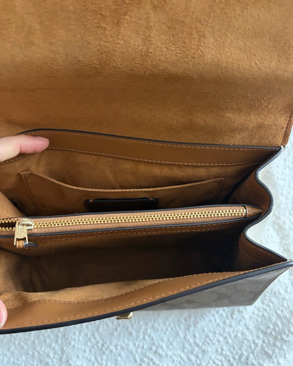 Coach Signature Logo Small Top Handle Tilly Satchel Turn Lock Crossbody Brown