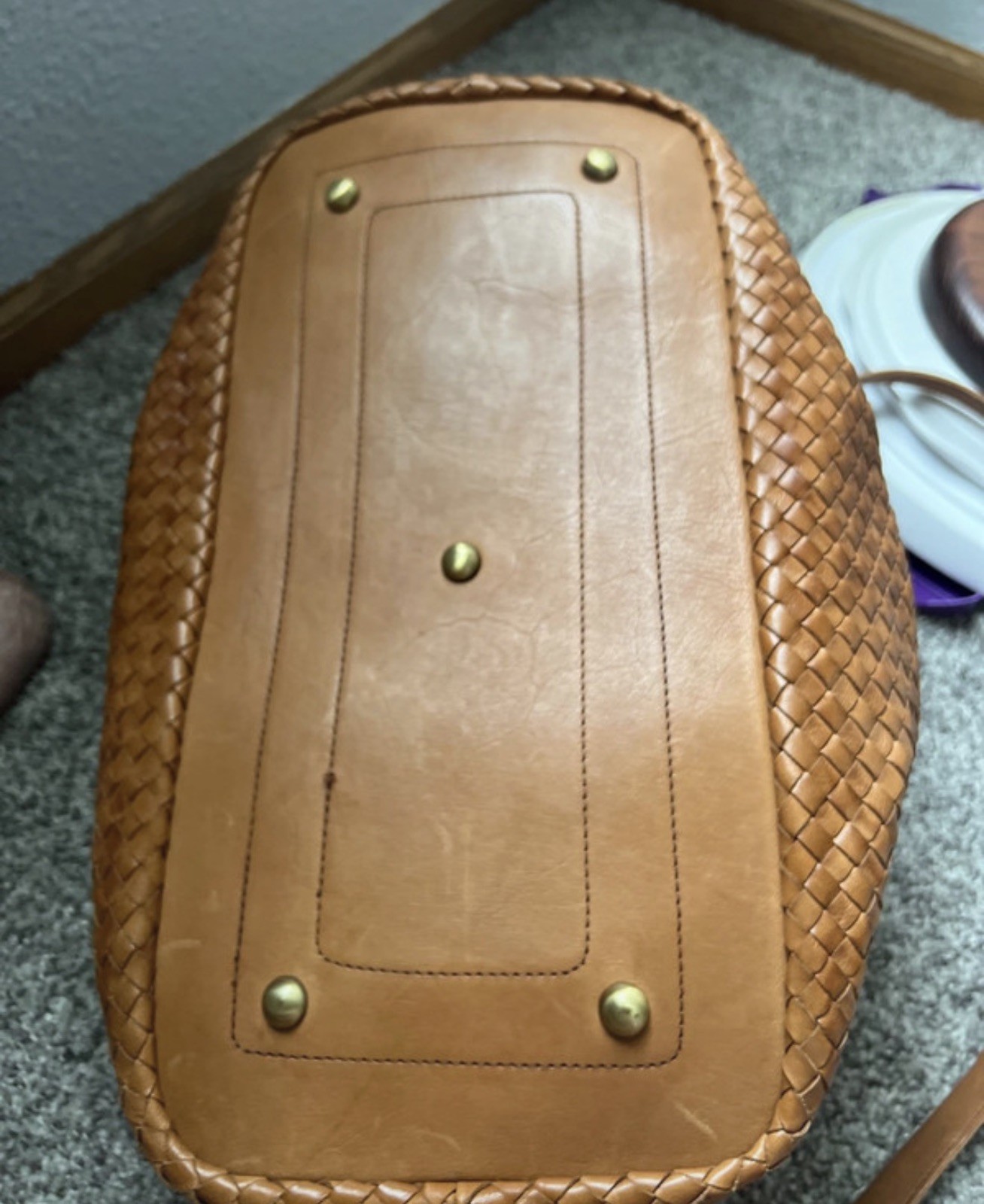 VALENTINA Large Woven Brown Leather Slouchy Handbag Crossbody Made In Italy