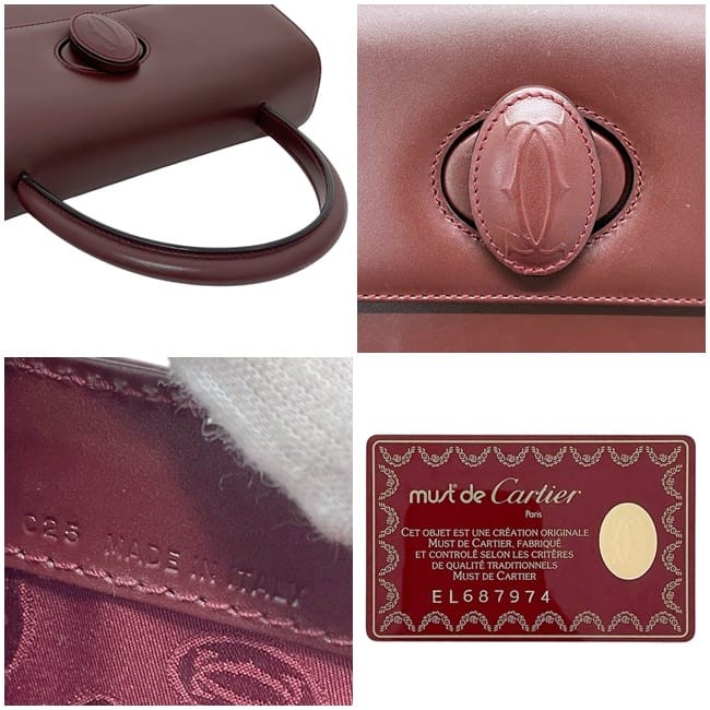 Pre-owned Cartier Bordeaux Must Leather Handbag, self-standing, wine-red, with