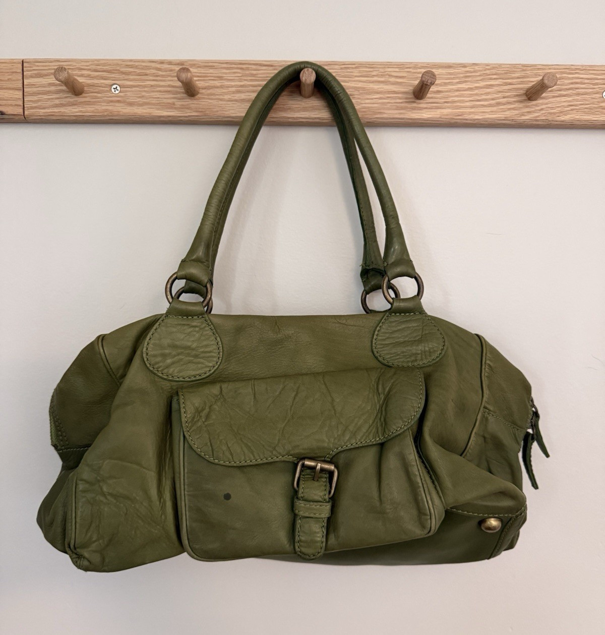 Boden Vintage Leather Bag, Bronze Hardware. One spot, may be able to clean.