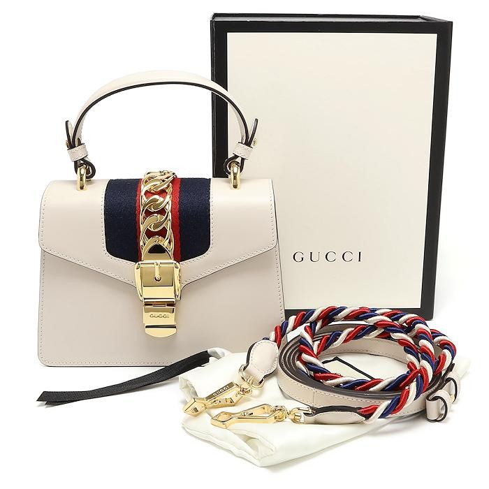 GUCCI Bag: Sylvie 470270 White Navy Red W20H14D7.5cm w/straps;