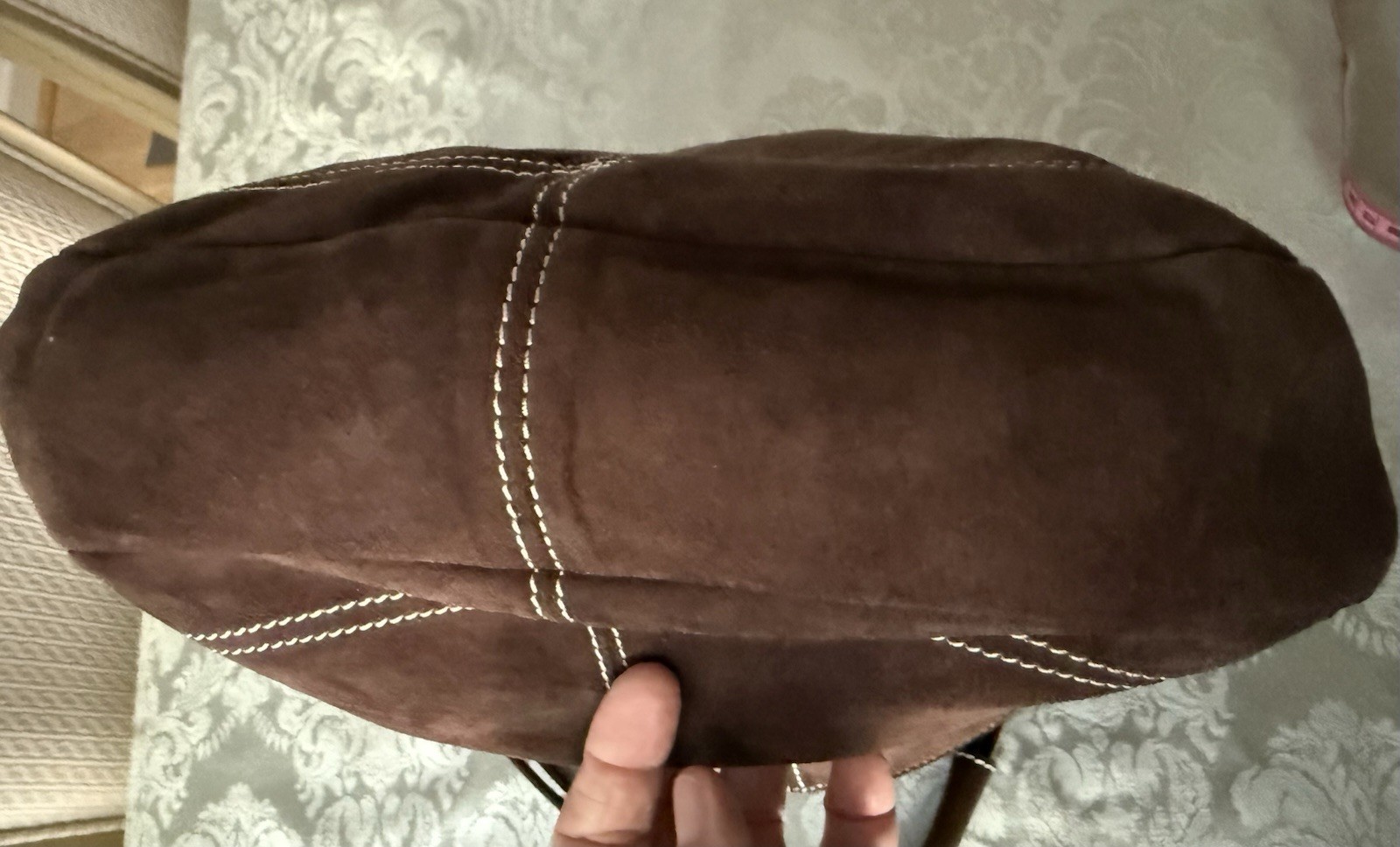 Italian Suede Leather Nero Bianco Mini Tote Brown Shoulder Bag Boho 1 Handle