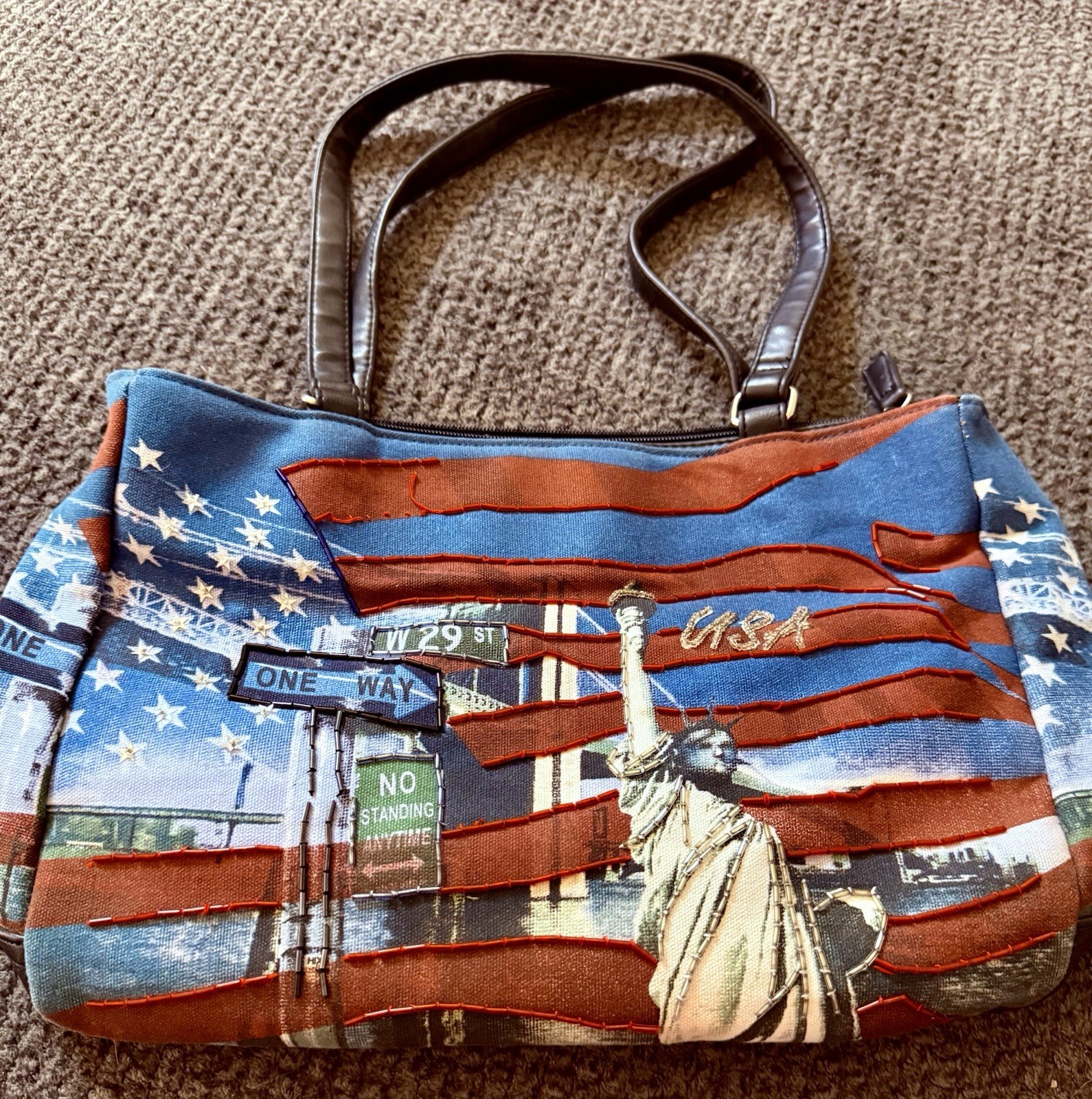 USA/NYC beaded Americana theme Shoulder purse, 4th of July, Johnny & Frankie.