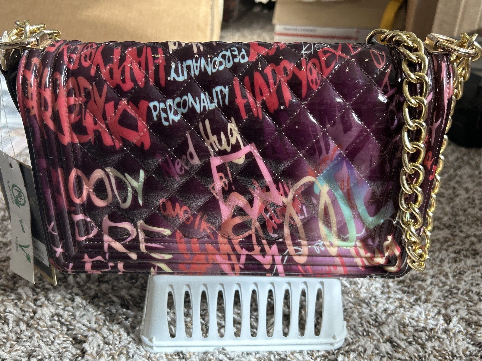 Graffiti Crossbody Bag Purse Gold Chain Strap NWT Street/AbstractGraphic Art Y2K
