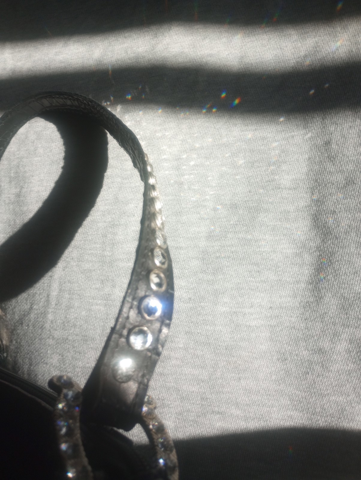 Raviani Black Croc Embossed Shoulder Bag Zip Rhinestone Fleur-de-lis
