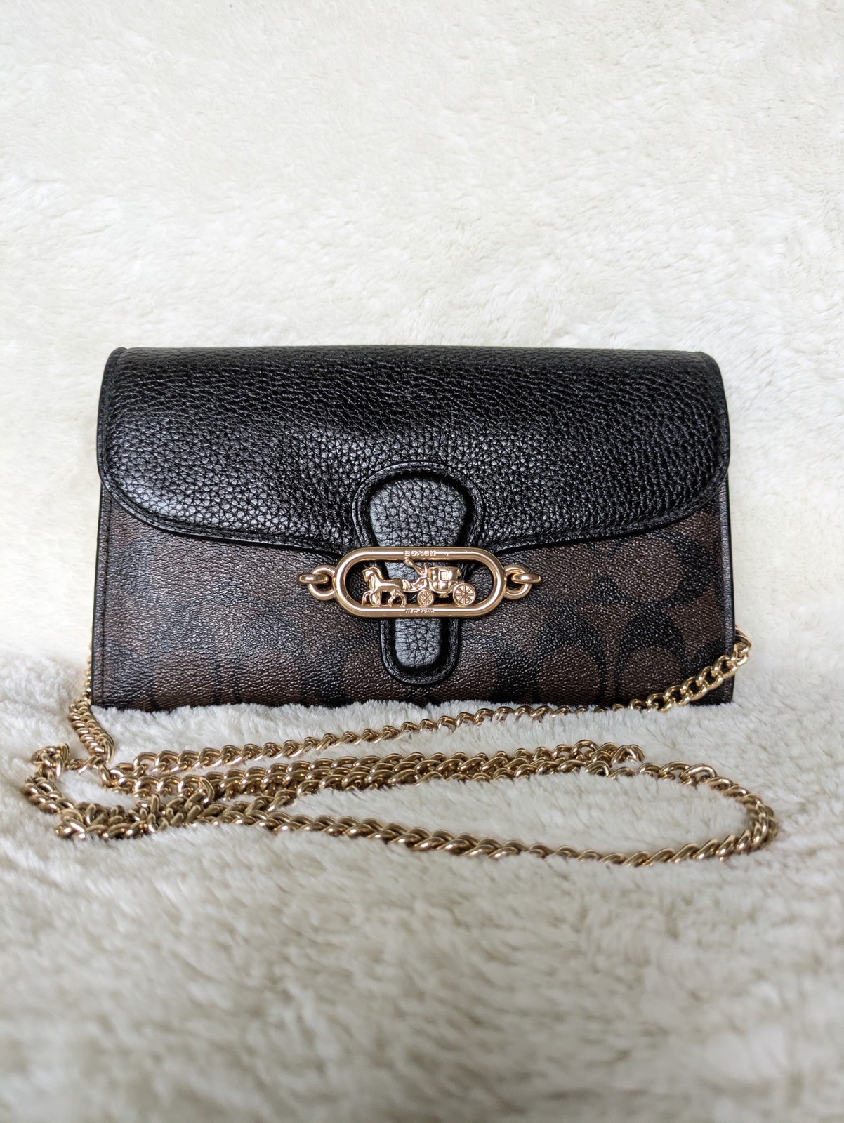 COACH Signature Elle Gold-toned Hardware Chain Crossbody in brown and black