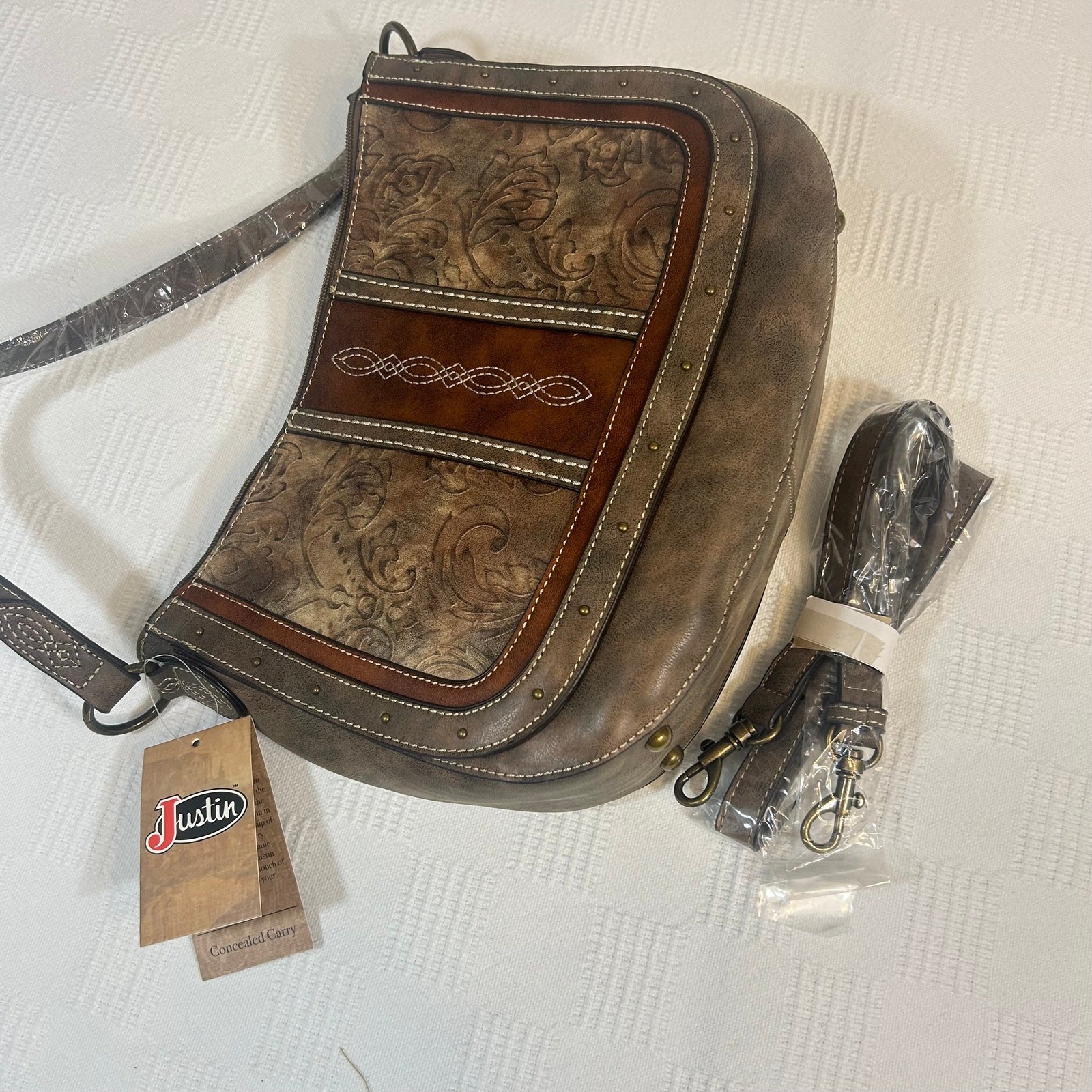 Justin Boots Purse Handbag Concealed Carry Saddlebag Vegan Leather NWT
