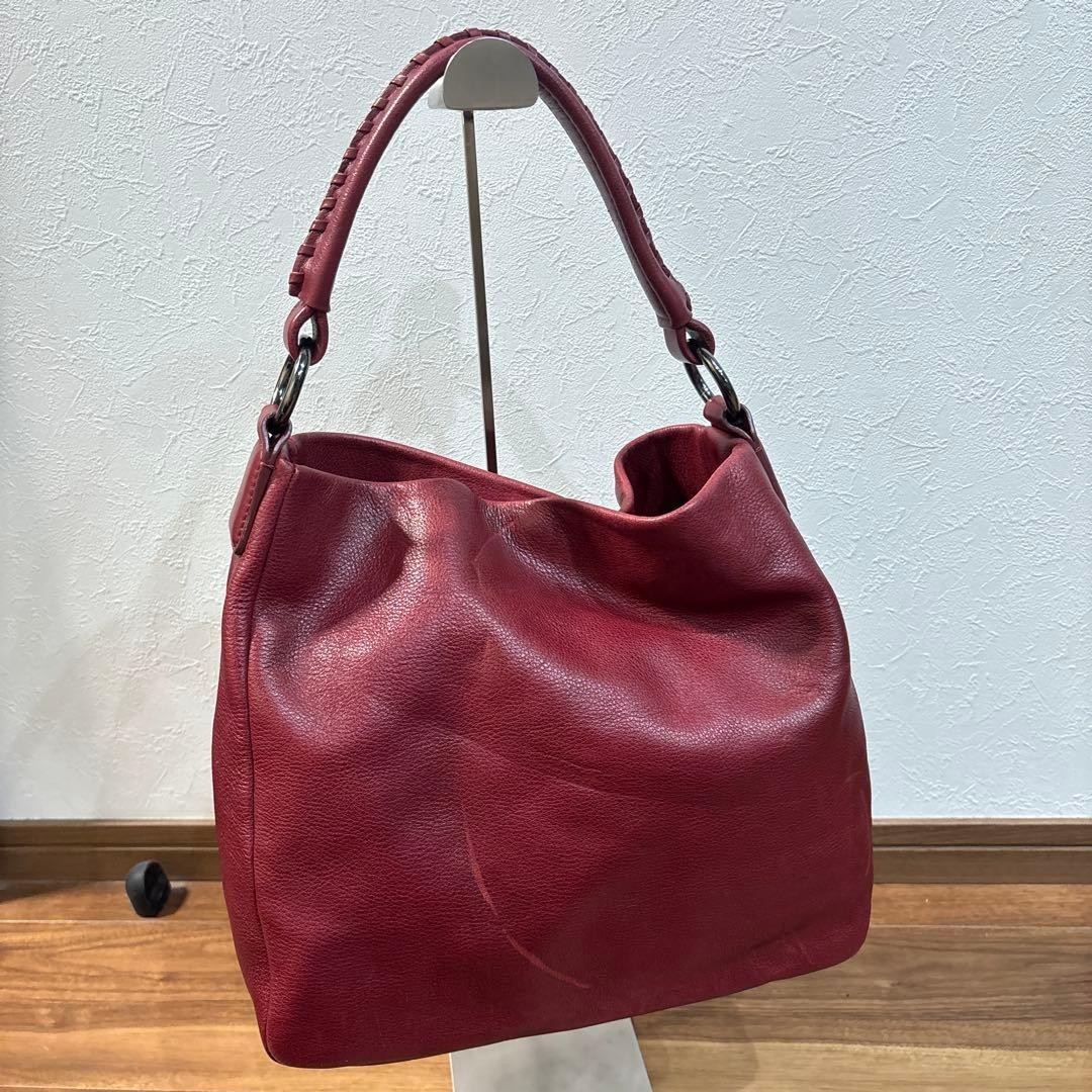 Tsuchiya Kaban Clarte Swing One Shoulder Bag Red Leather Auth