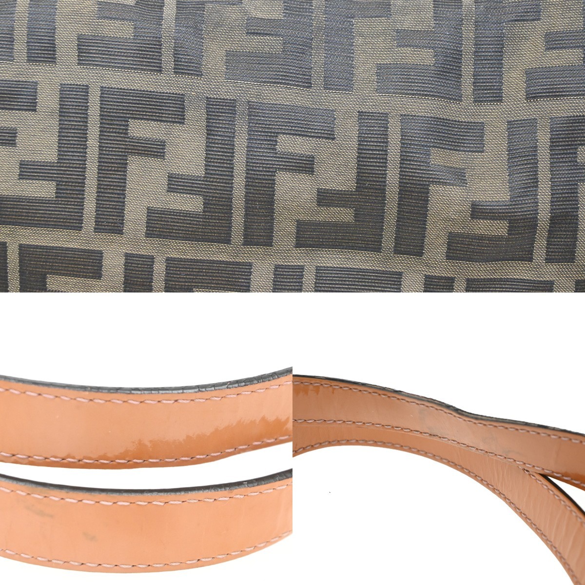 FENDI Zucca Pattern Gathered Shoulder Tote Bag Canvas Patent Leather BN 38KD521