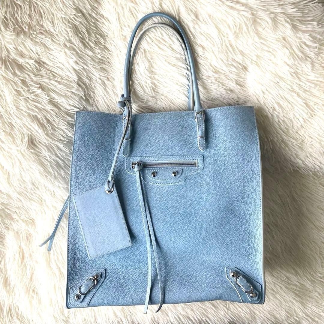 BALENCIAGA Papier A4 Leather Tote Bag Light Blue Shoulder Bag Pre-Owned