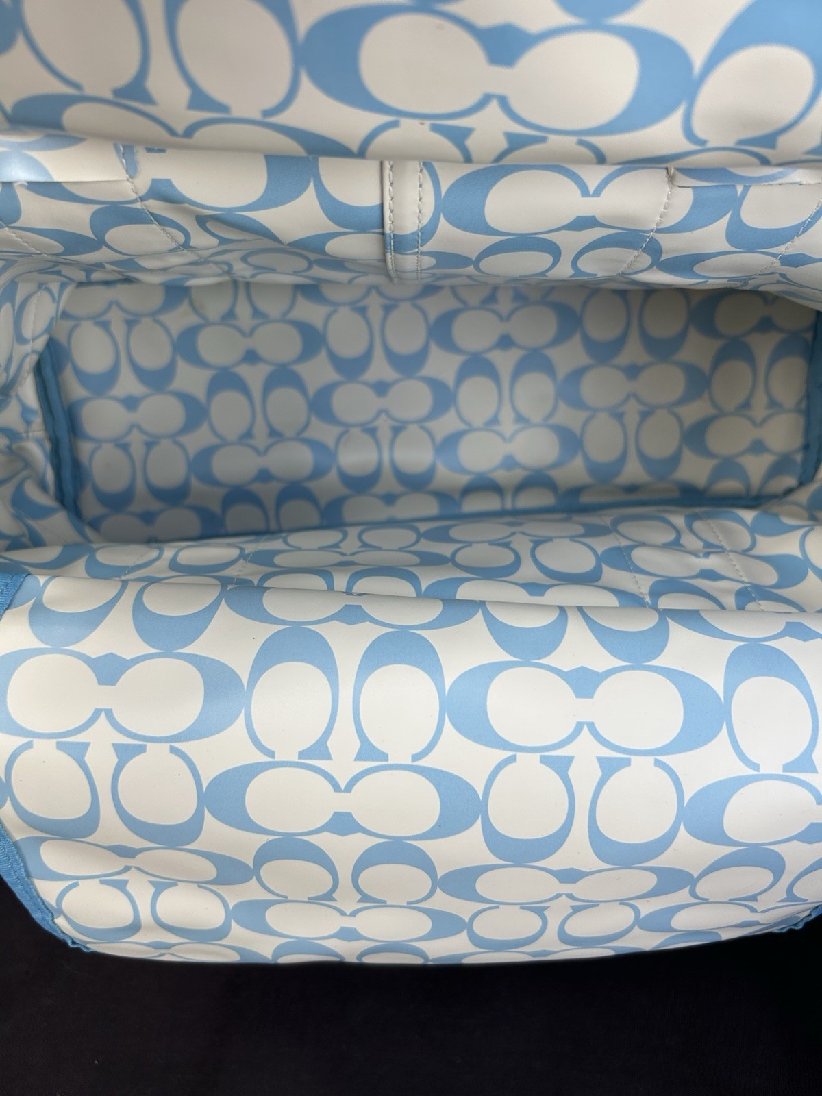 Coach Blue Logo Tote Bag Snap Zip Top Lined Pockets Silver Hardware Strap