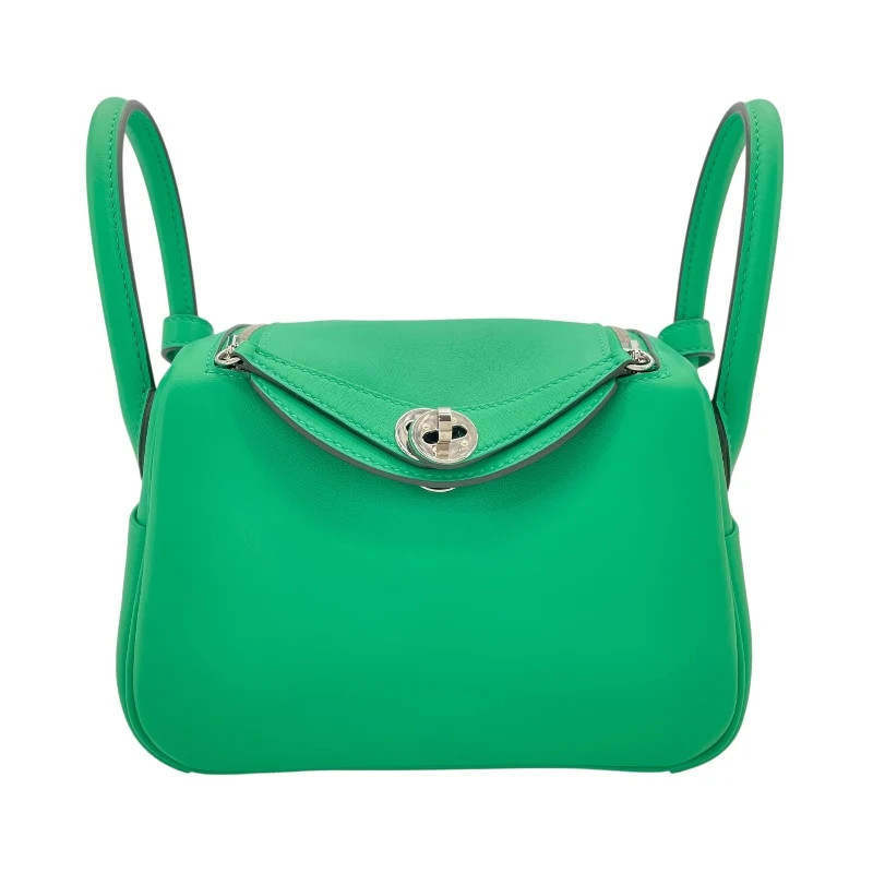HERMES Lindy Mini Verso Mint Swift Leather Shoulder Bag Z Stamp #OKB699