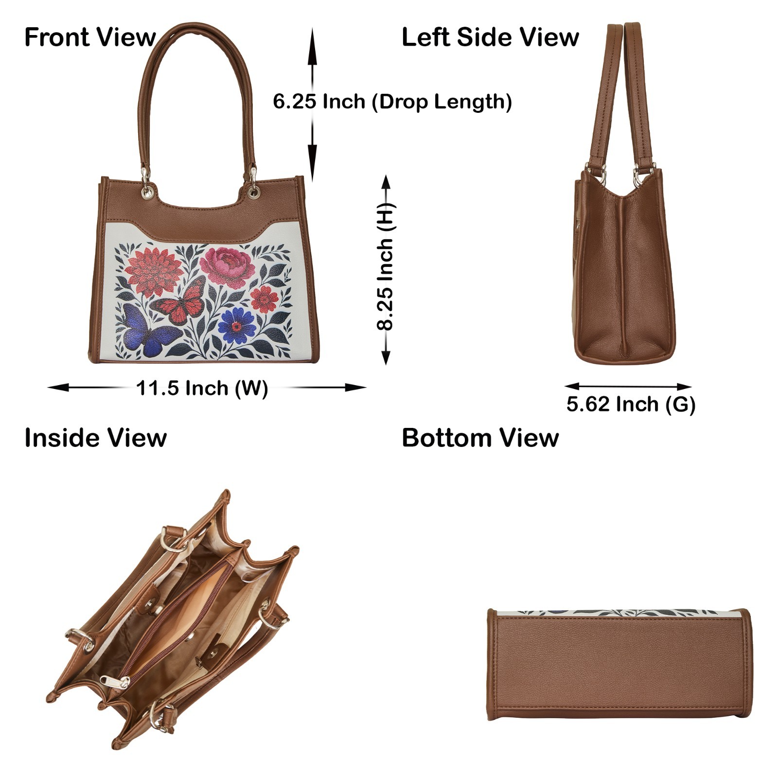 Flowers Printed Leather Top Handle Satchel Bag for Women – Sling Crossbody Bag