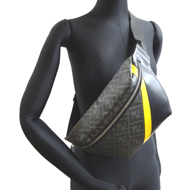 FENDI Diagonal Belt Bag 7VA434 Shoulder Bag PVC Gray Women’s Men’s DH84501