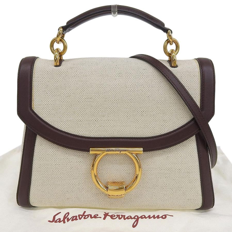 SALVATORE FERRAGAMO Bag: Gancini EE21 2943 Beige Brown W26H20D11.5cm w/strap;