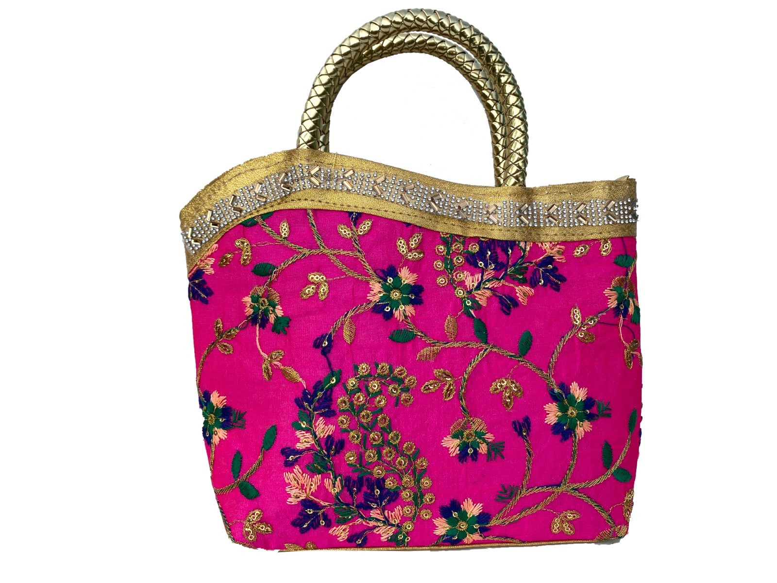 Indian Traditional Colorful Golden Flower Embroidery Designed Handmade Handbags