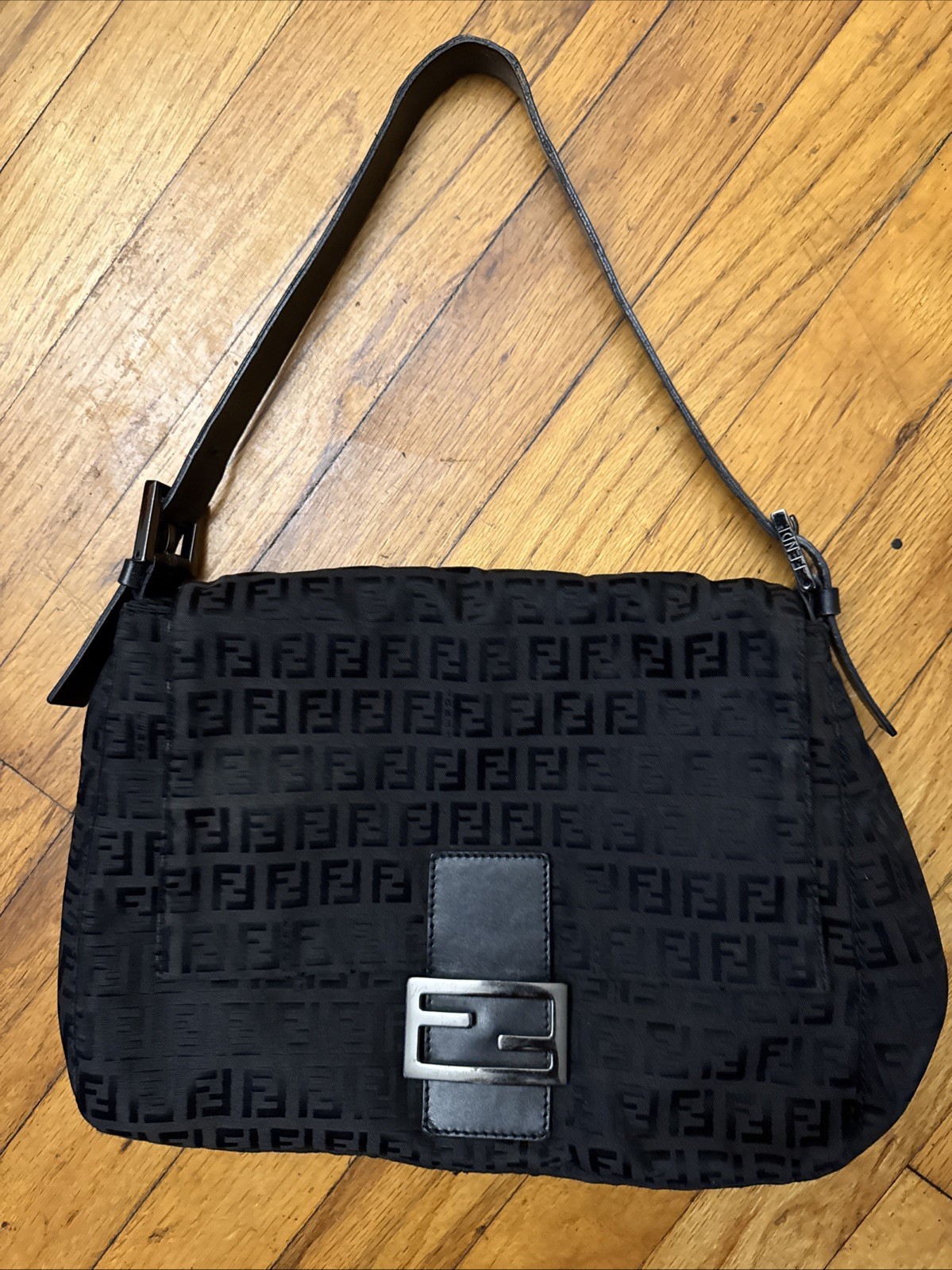 FENDI Mamma Bucket Zucchino Shoulder Bag Canvas leather Black 8BR001