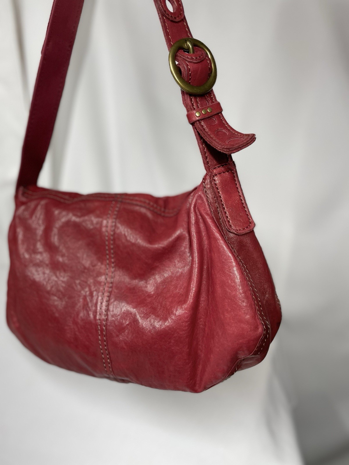 Lucky Brand Red Lambskin Leather Flap Shoulder Bag Hobo Purse Vintage Style Y2K