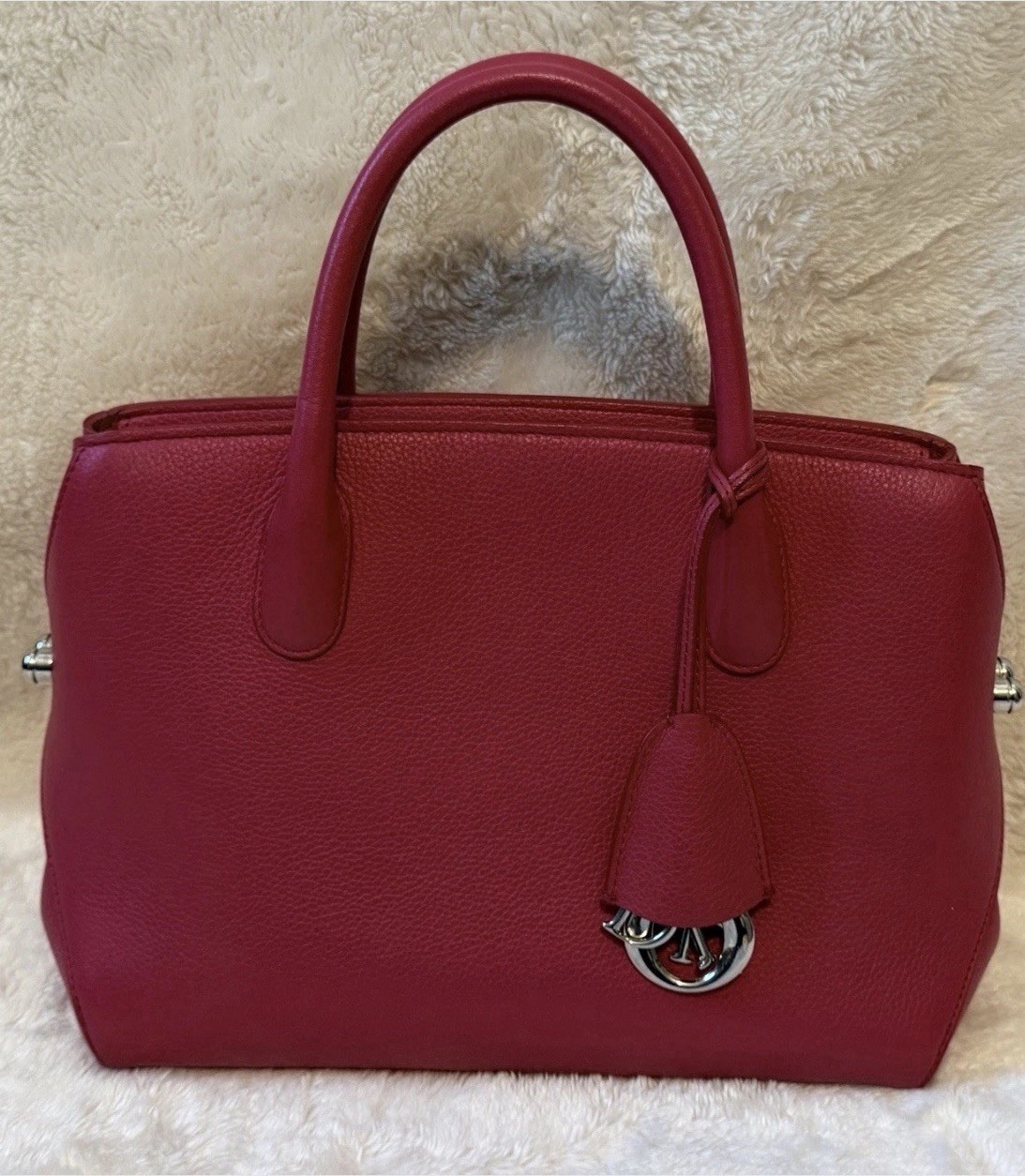 CHRISTIAN DIOR Open Bar Pink Leather Tote Handbag Silver Hardware Double Handles