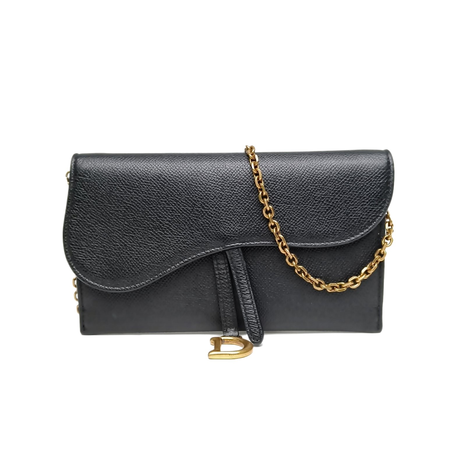 DIOR SADDLE Saddle Chain WOC 19cm Two-in-one Black Calfskin Shoulder Bag