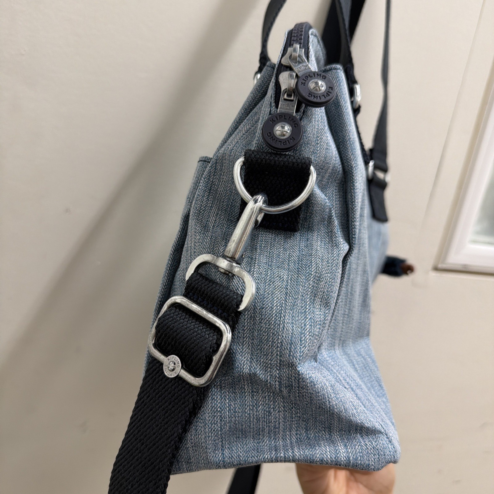 Kipling Felicity Indigo Chambray Double Handle Shoulder Crossbody Bag Purse