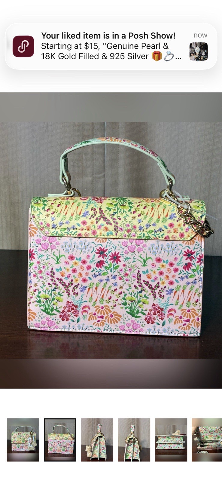 Betsey Johnson Floral Satchel Top Handle Crossbody Bag w/ Charm, Gold Hardware
