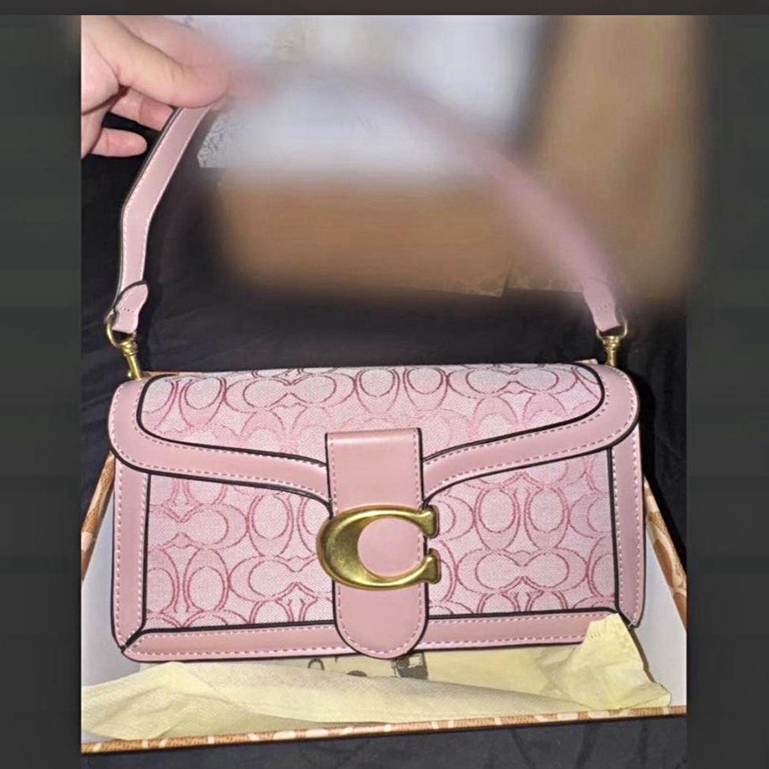 Coach Pink Logo Pattern Small Shoulder Bag C Buckle, Detachable Adjustable Strap