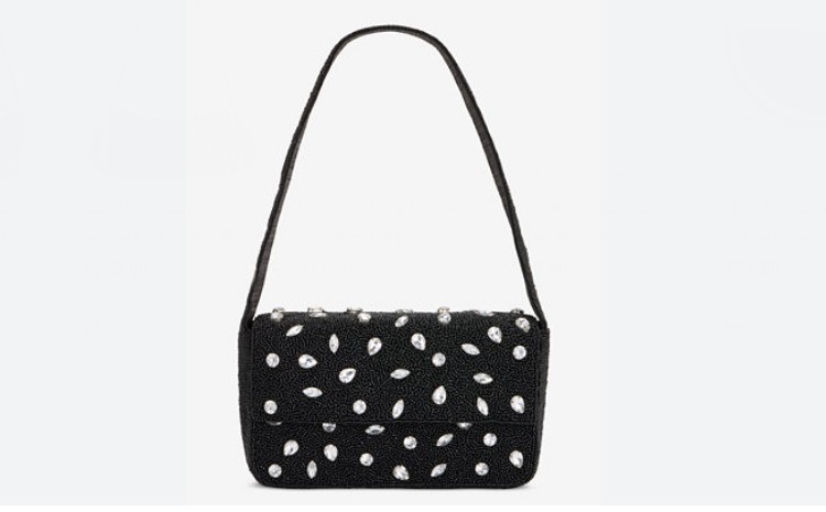 On 34th beaded shoulder bag with crystal embellishments – Black and silver